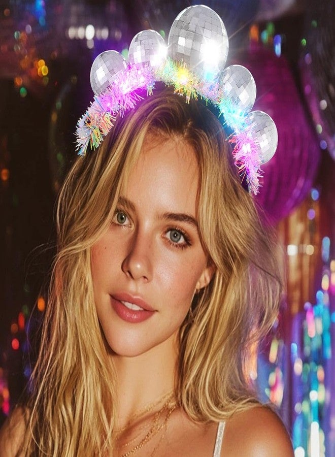 CAKURE Light Up Disco Ball Headband Silver 70s Led Hair Band Holiday New Year Eve Hair Accessories for Women - Image 5